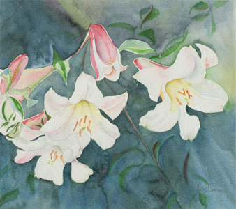 Lilies in the Dark Watercolour