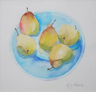 Pears on a Blue Plate